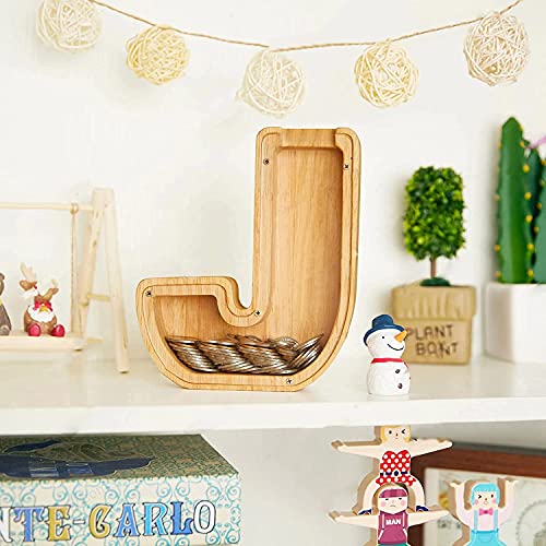 Personalized Wooden Letter Piggy Bank A-Z, Large-Capacity Transparent Plexiglass Coin Savings Box, DIY Name Creative Gift for Kids