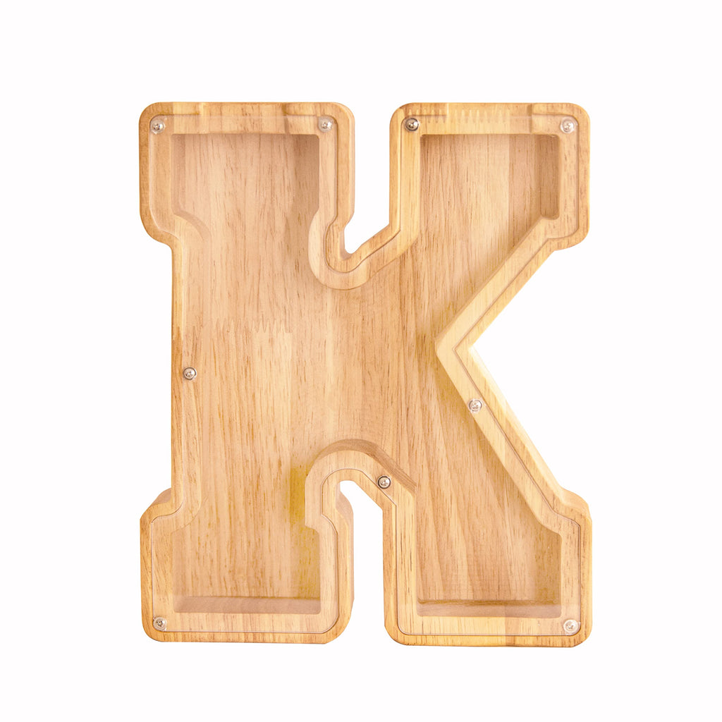 Personalized Wooden Letter Piggy Bank – Large-Capacity Alphabet Coin Savings Box for Kids