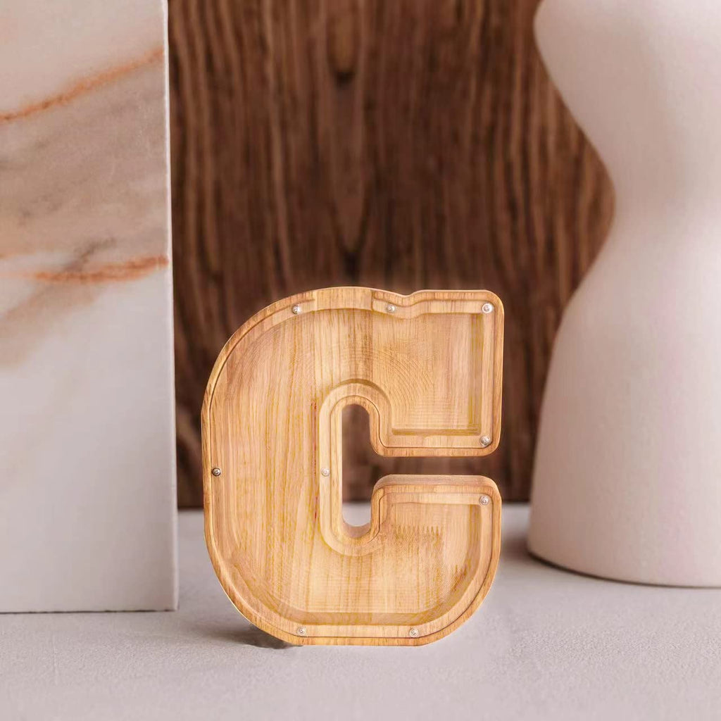 Personalized Wooden Letter Piggy Bank – Large-Capacity Alphabet Coin Savings Box for Kids