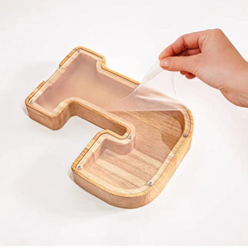 Personalized Wooden Letter Piggy Bank – Large-Capacity Alphabet Coin Savings Box for Kids