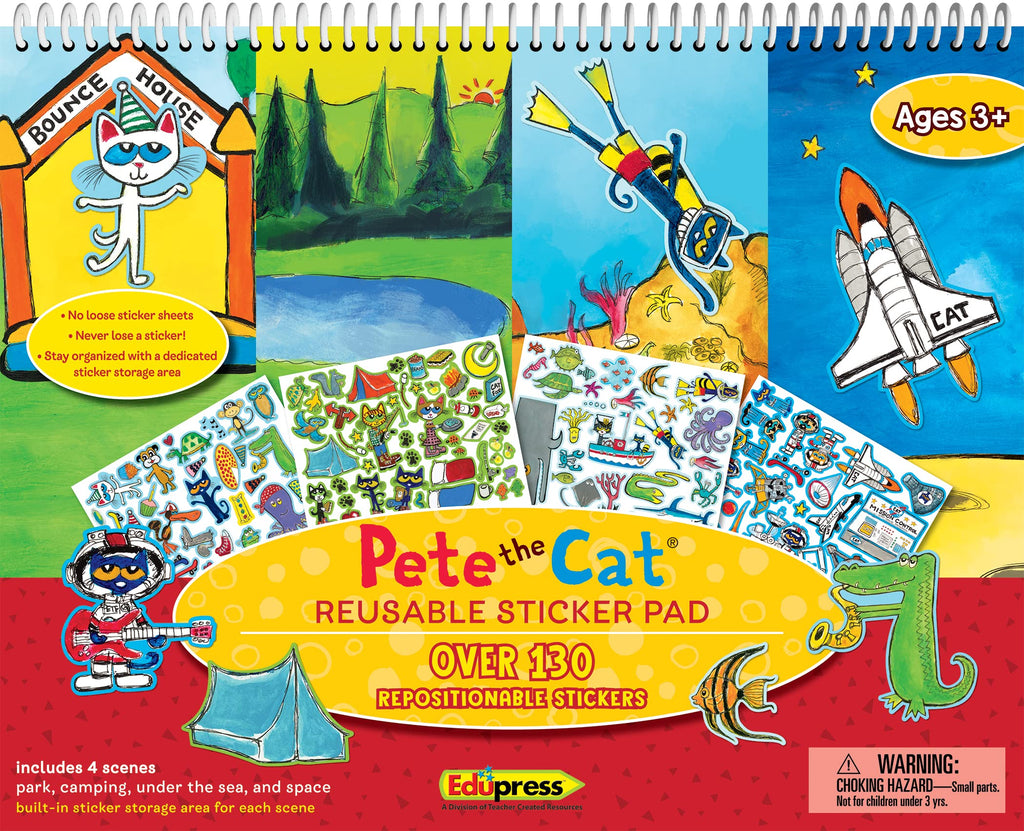 Pete the Cat Reusable Sticker Pad – 4 Scenes, 120 Stickers for Creative Fun