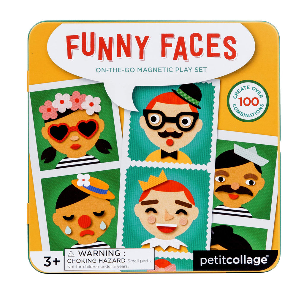 Petit Collage Funny Face Magnetic Travel Game – 100+ Silly Combinations, Ages 4+, Portable Tin