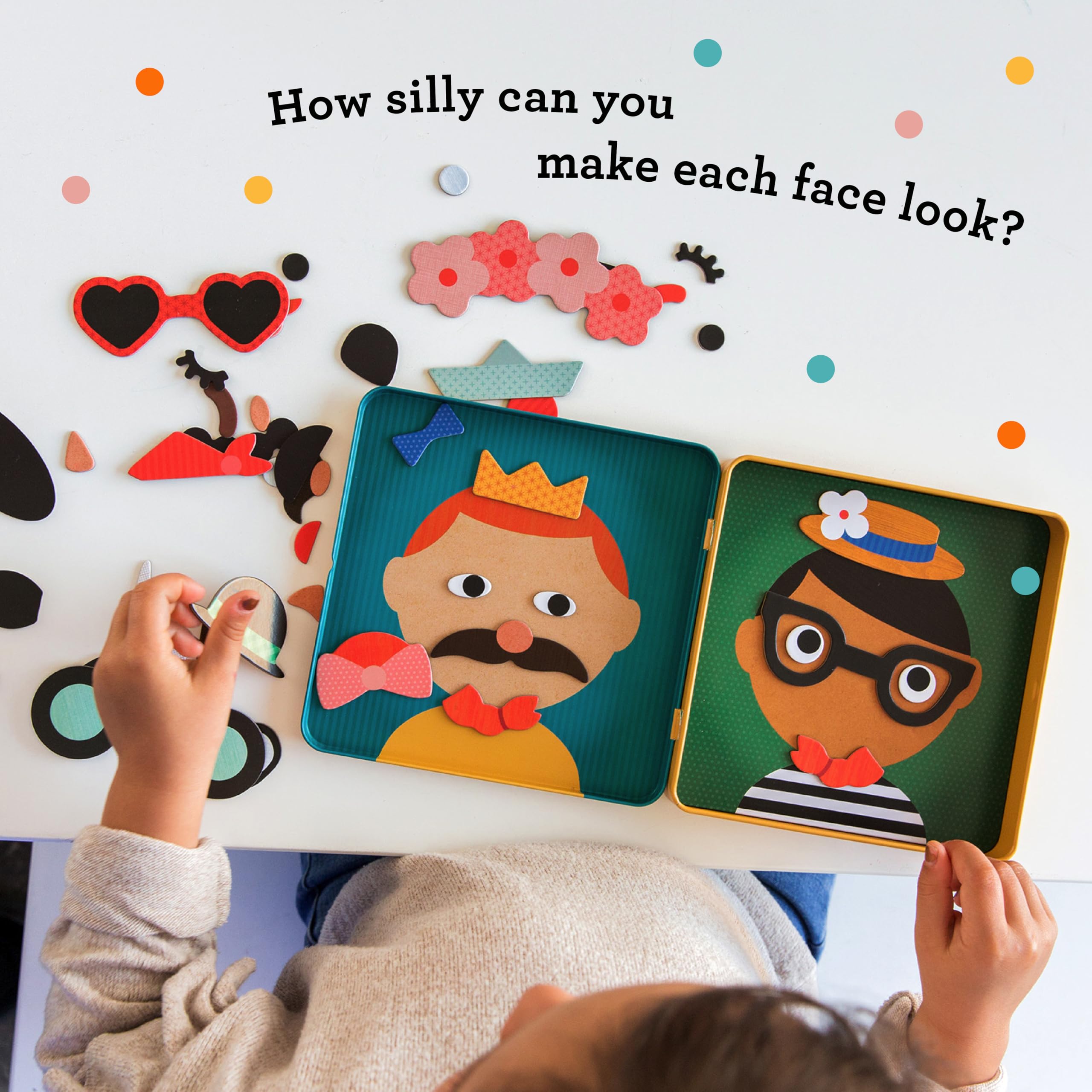 Petit Collage Funny Face Magnetic Travel Game – 100+ Silly Combinations, Ages 4+, Portable Tin