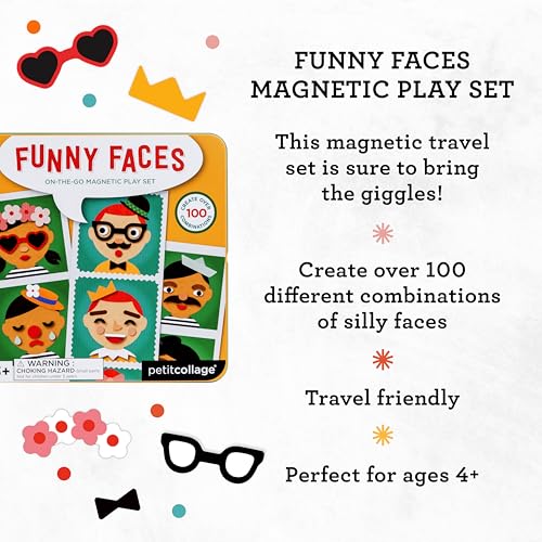 Petit Collage Funny Face Magnetic Travel Game – 100+ Silly Combinations, Ages 4+, Portable Tin