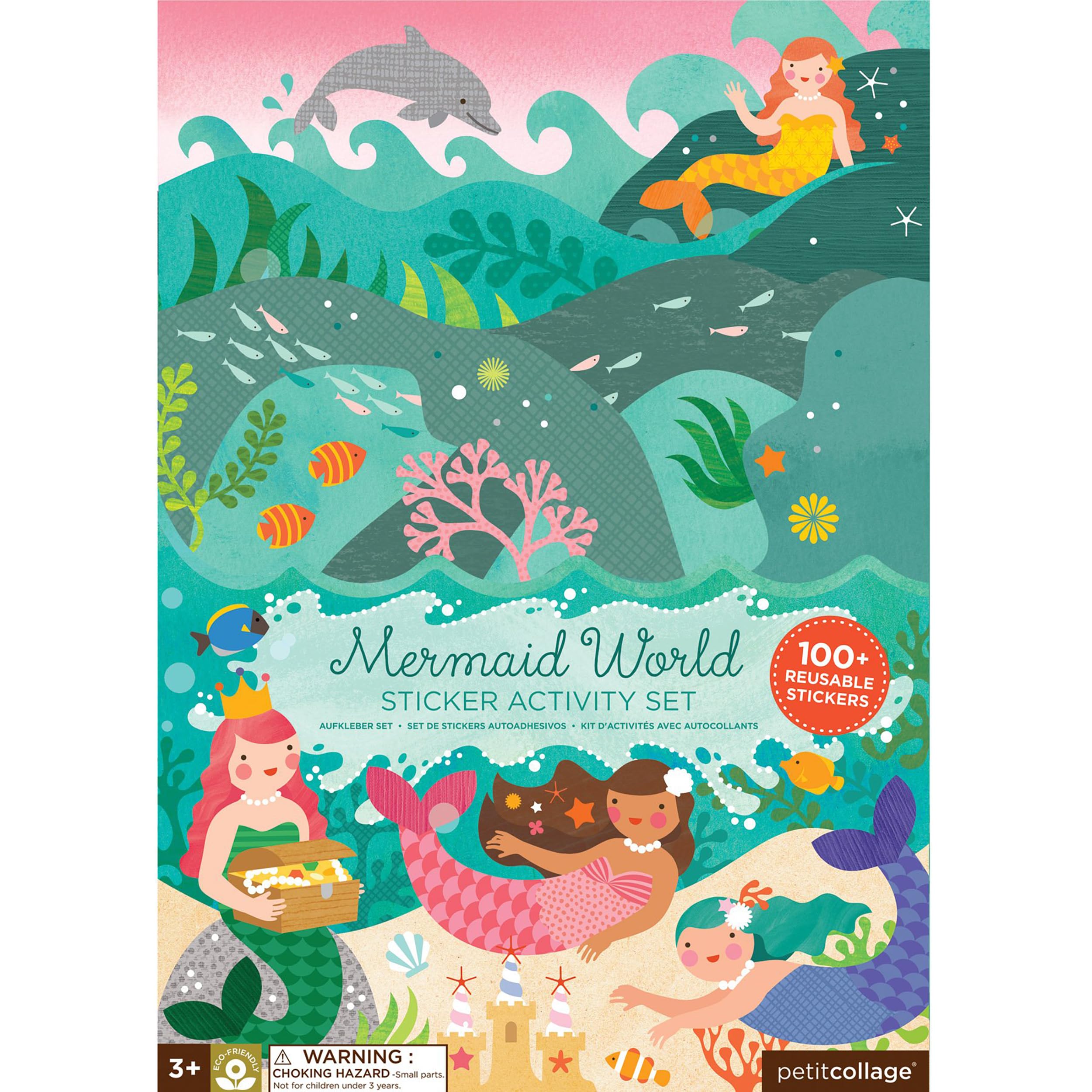 Petit Collage Mermaid World Sticker Activity Book – Giant Fold-Out with 100+ Reusable Stickers, Ages 4+