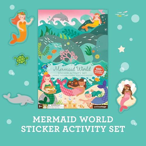 Petit Collage Mermaid World Sticker Activity Book – Giant Fold-Out with 100+ Reusable Stickers, Ages 4+