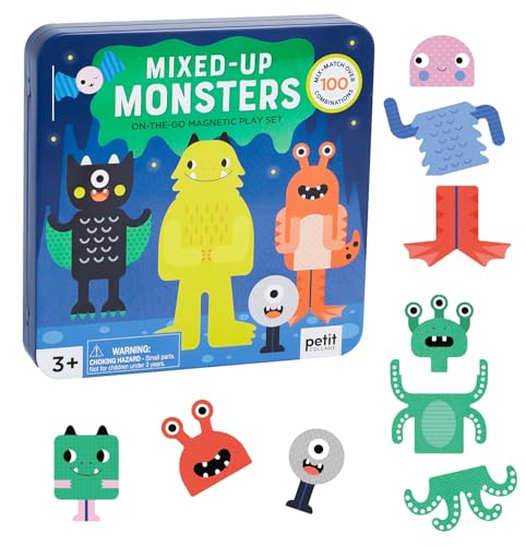 Petit Collage Monsters Magnetic Play Set – 27 Pieces, 2 Scenes, Travel-Friendly