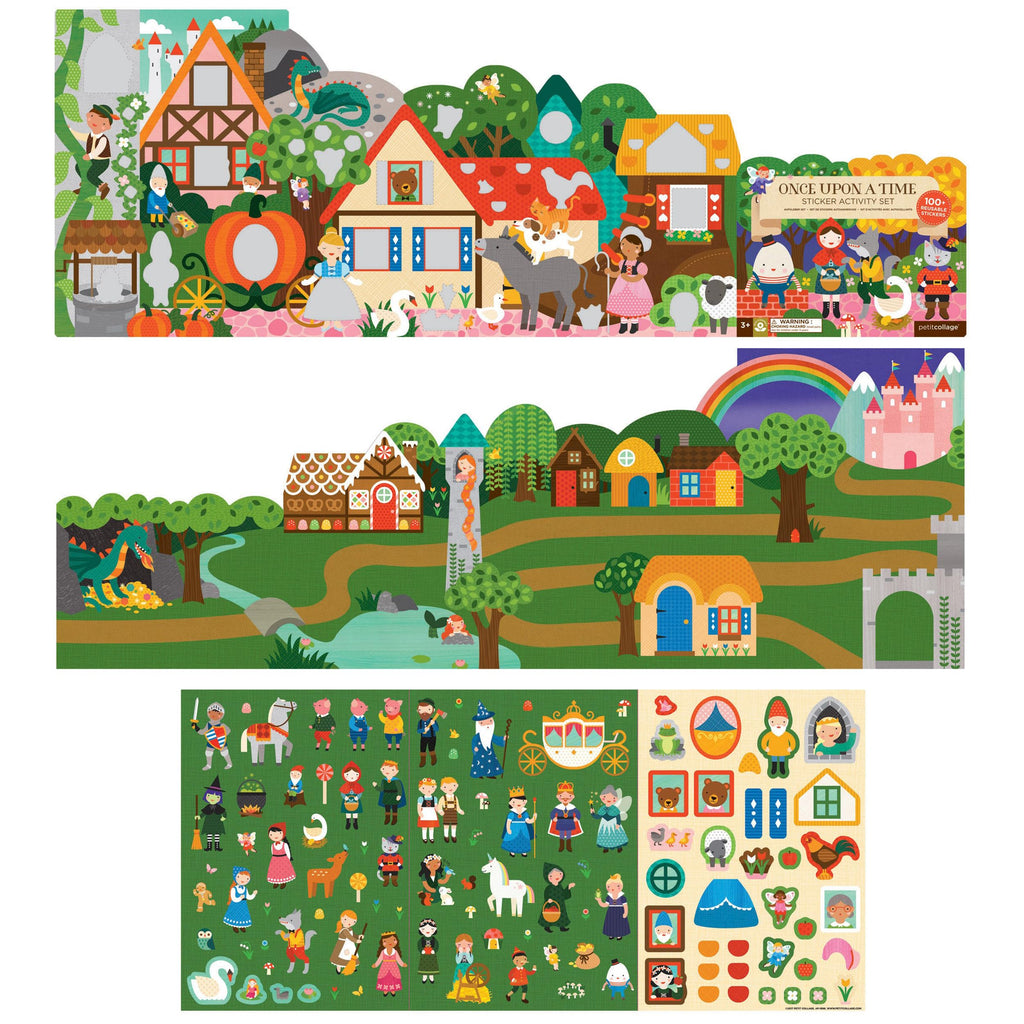 Petit Collage Once Upon A Time Giant Sticker Activity Book – 100+ Reusable Stickers, Fold-Out Scenes, Ages 3+