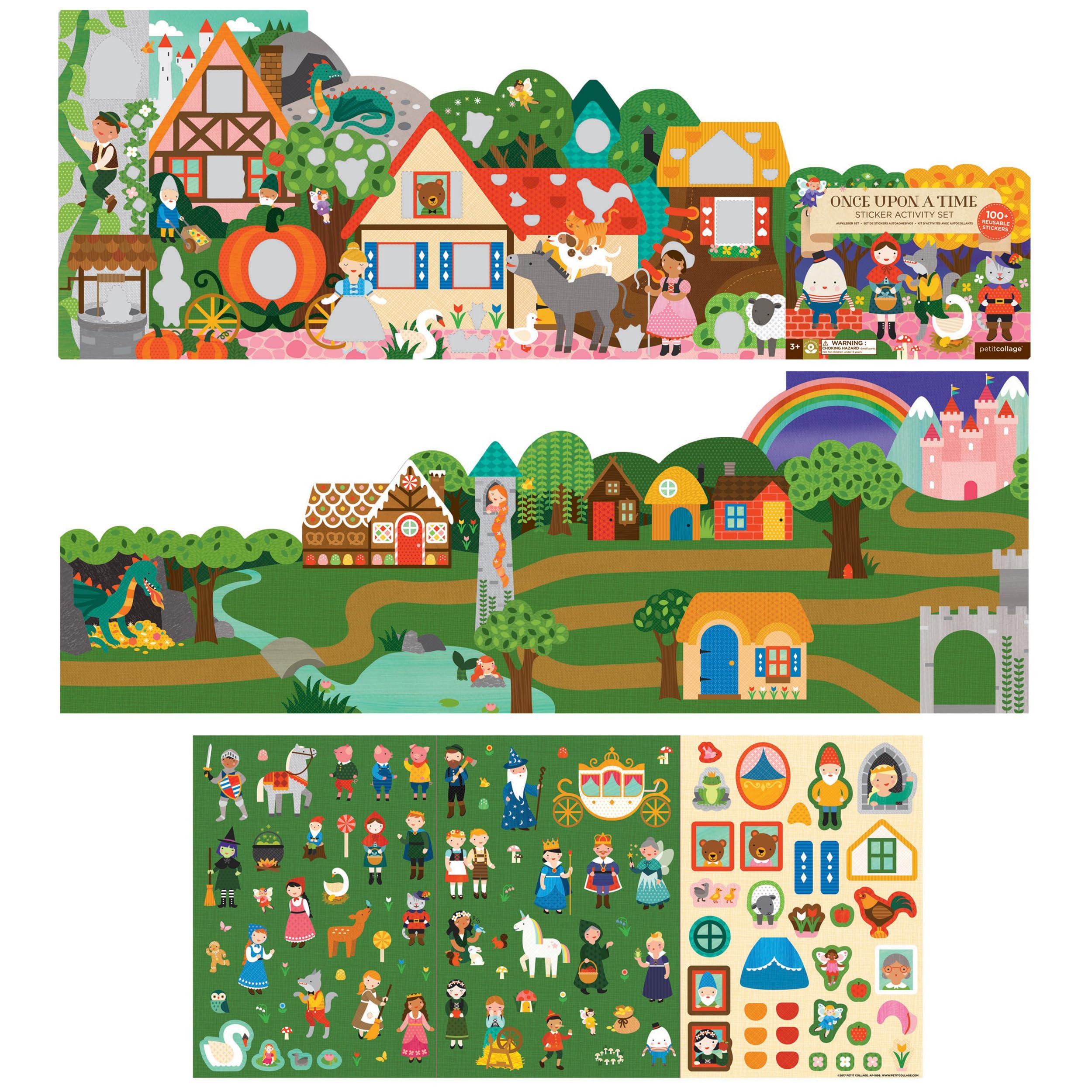 Petit Collage Once Upon A Time Giant Sticker Activity Book – 100+ Reusable Stickers, Fold-Out Scenes, Ages 3+