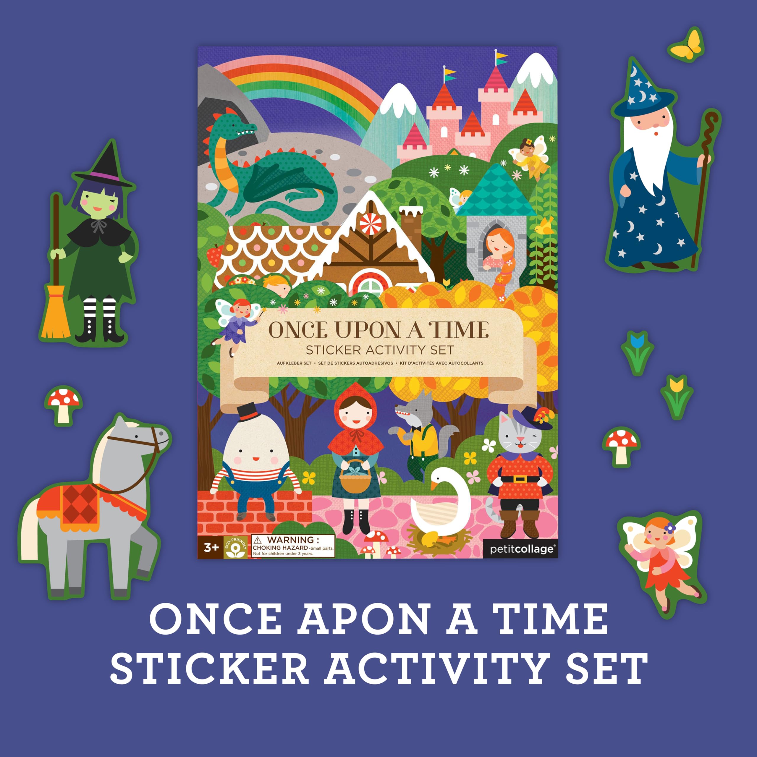 Petit Collage Once Upon A Time Giant Sticker Activity Book – 100+ Reusable Stickers, Fold-Out Scenes, Ages 3+