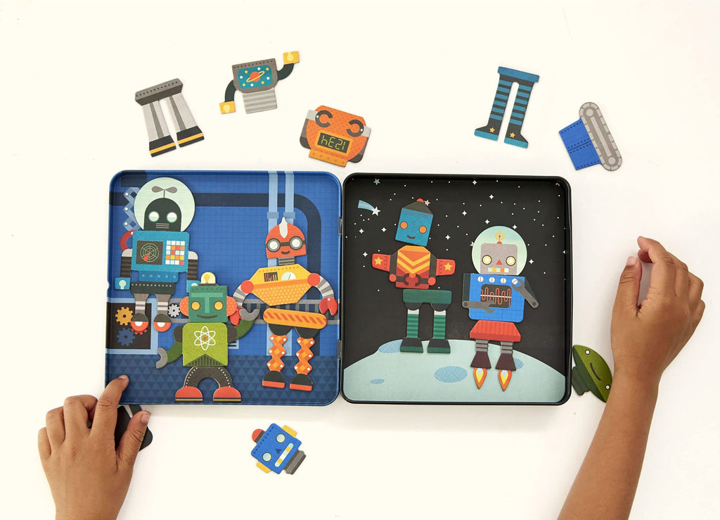Petit Collage Robot Remix Magnetic Play Set – Mix & Match with Over 25 Magnets, Ages 3+