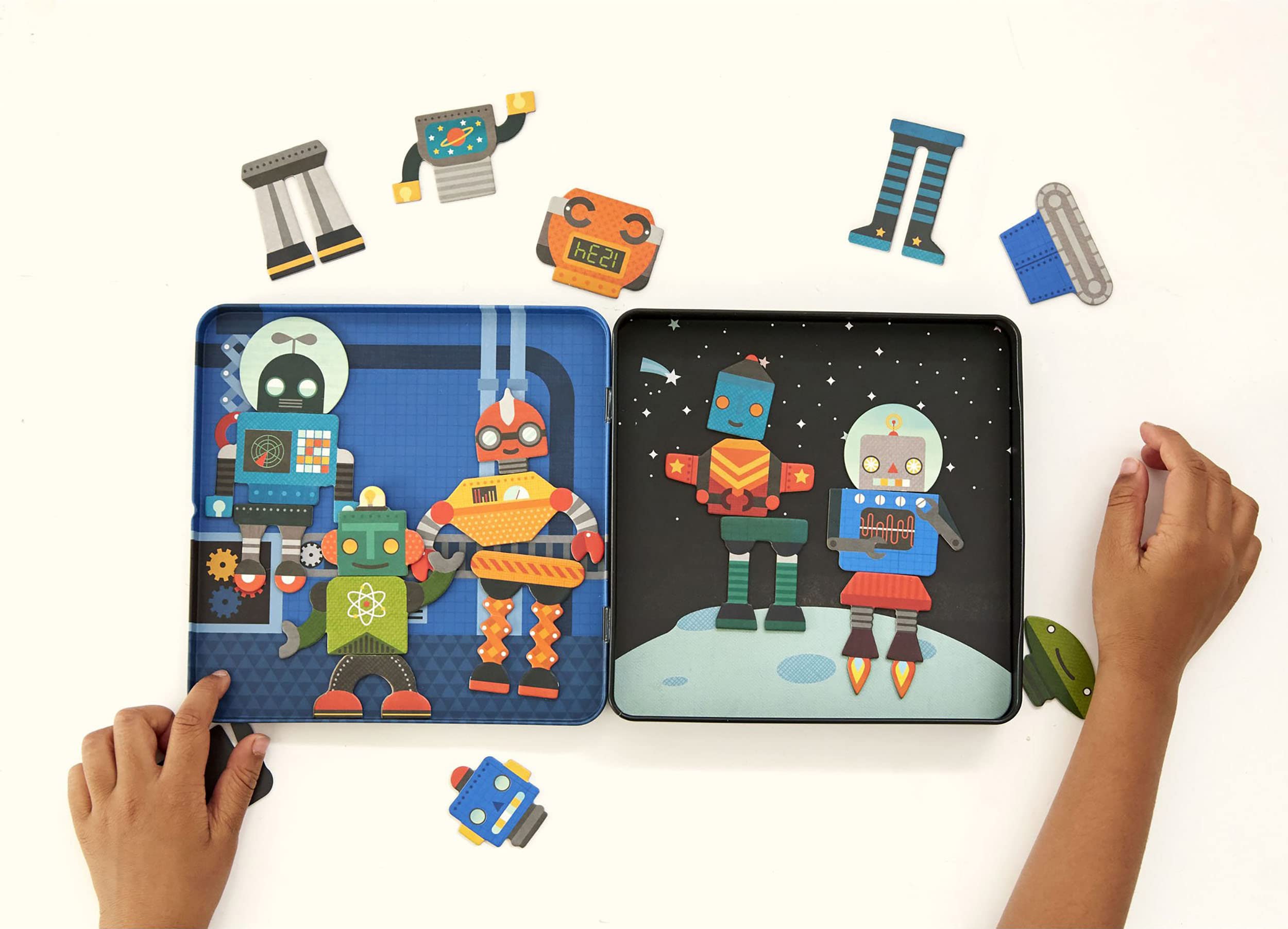 Petit Collage Robot Remix Magnetic Play Set – Mix & Match with Over 25 Magnets, Ages 3+