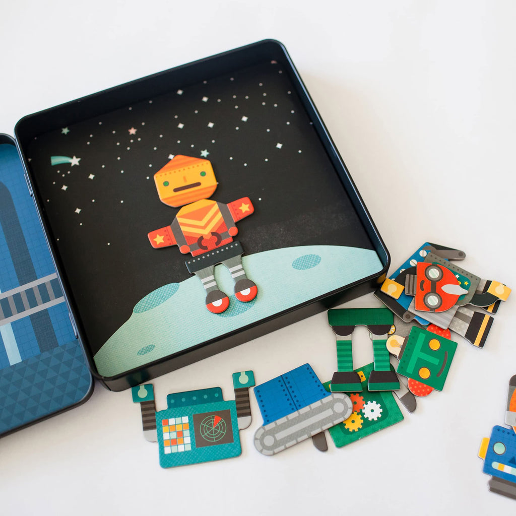 Petit Collage Robot Remix Magnetic Play Set – Mix & Match with Over 25 Magnets, Ages 3+