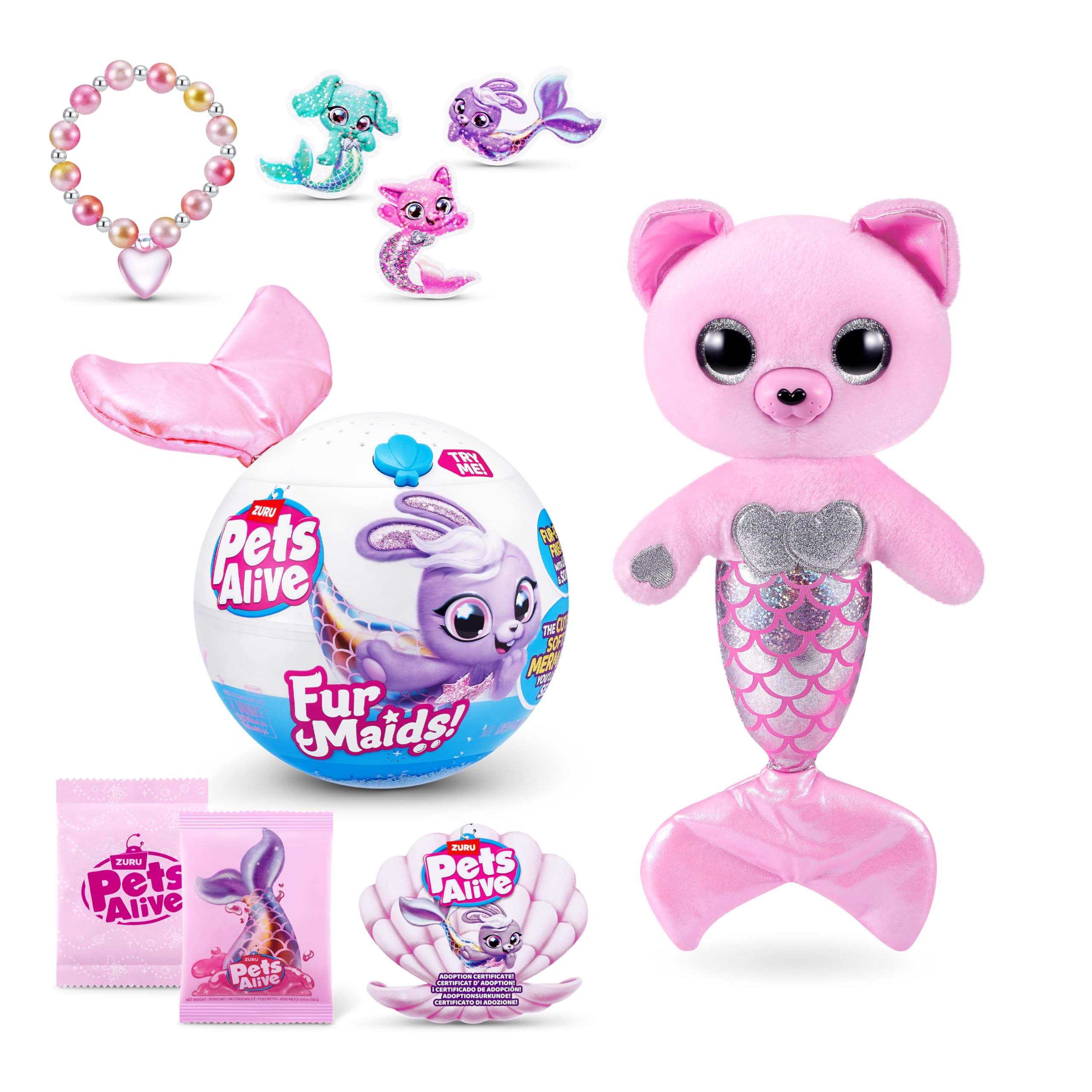 Pets Alive Furmaids by ZURU – Interactive Mermaid Plush with Lights, Sounds & 10+ Surprises (Pink Kitten)