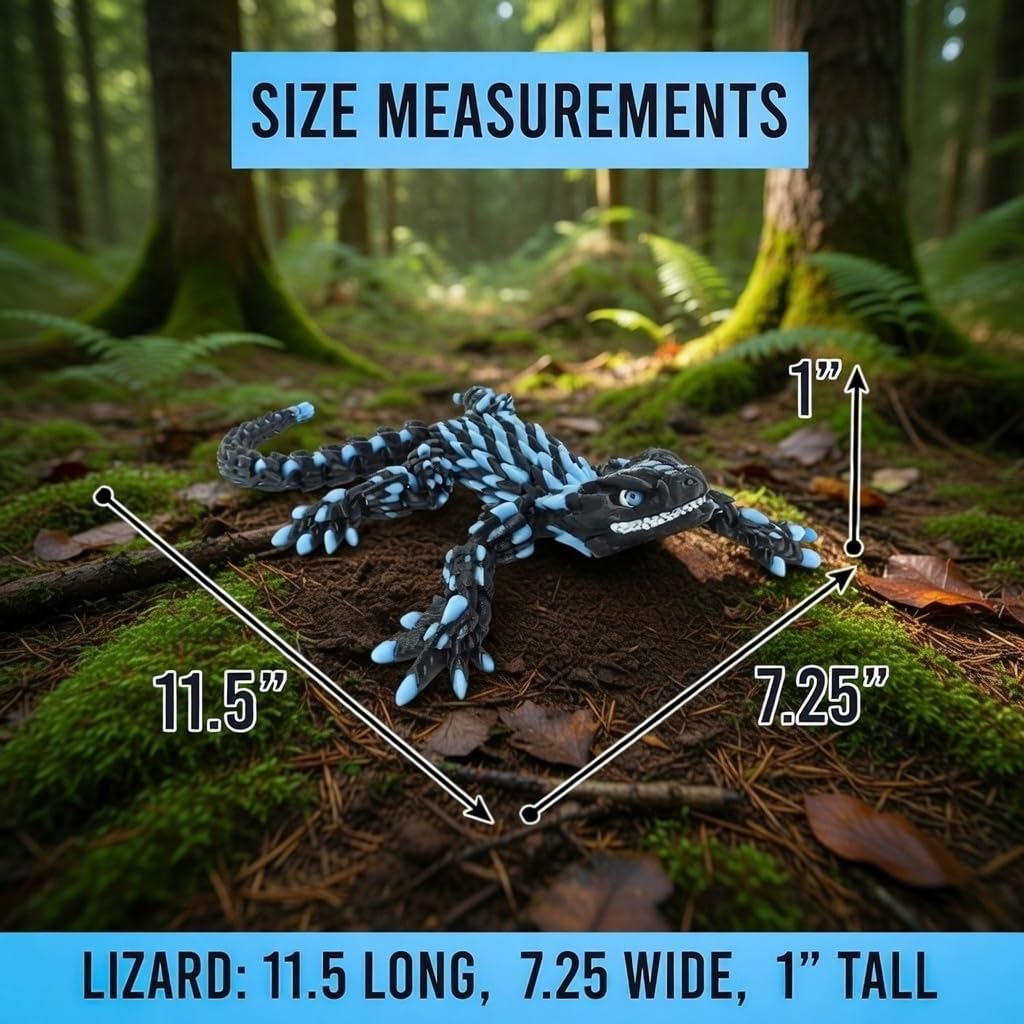 PhantomBlitz Glow in the Dark Articulated Armadillo Lizard – 3D Printed Black & Blue Reptile Figurine with Moving Joints by Mivi Collection