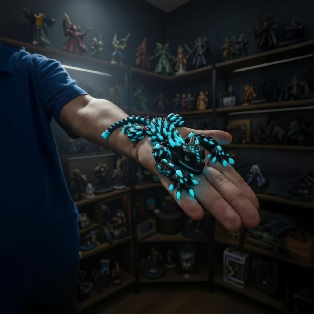 PhantomBlitz Glow in the Dark Articulated Armadillo Lizard – 3D Printed Black & Blue Reptile Figurine with Moving Joints by Mivi Collection