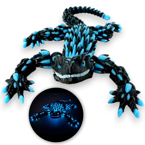 PhantomBlitz Glow in the Dark Articulated Armadillo Lizard – 3D Printed Black & Blue Reptile Figurine with Moving Joints by Mivi Collection