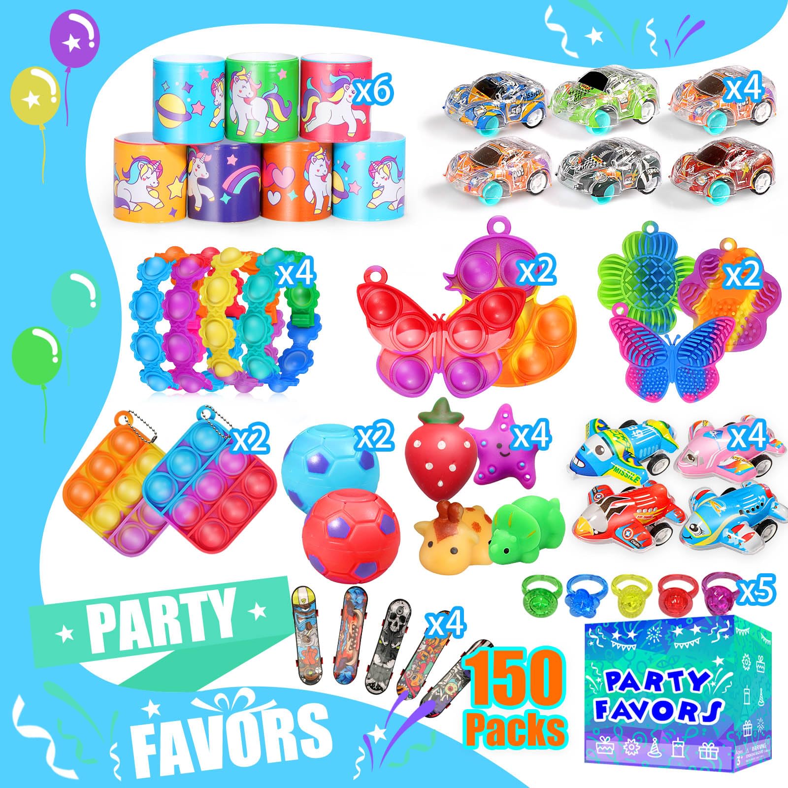 PHIMOTA 150-Piece Party Favors for Kids 4-12 – Fidget Toys Bulk with 18 Different Toys, Classroom Treasure Box Prizes, Goodie Bag Stuffers