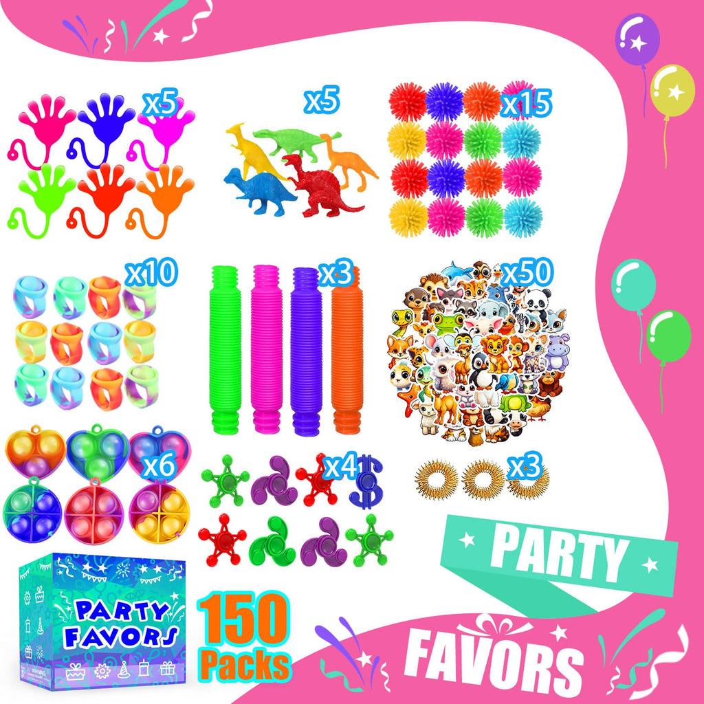PHIMOTA 150-Piece Party Favors for Kids 4-12 – Fidget Toys Bulk with 18 Different Toys, Classroom Treasure Box Prizes, Goodie Bag Stuffers