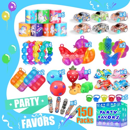 PHIMOTA 150-Piece Party Favors for Kids 4-12 – Fidget Toys Bulk with 18 Different Toys, Classroom Treasure Box Prizes, Goodie Bag Stuffers