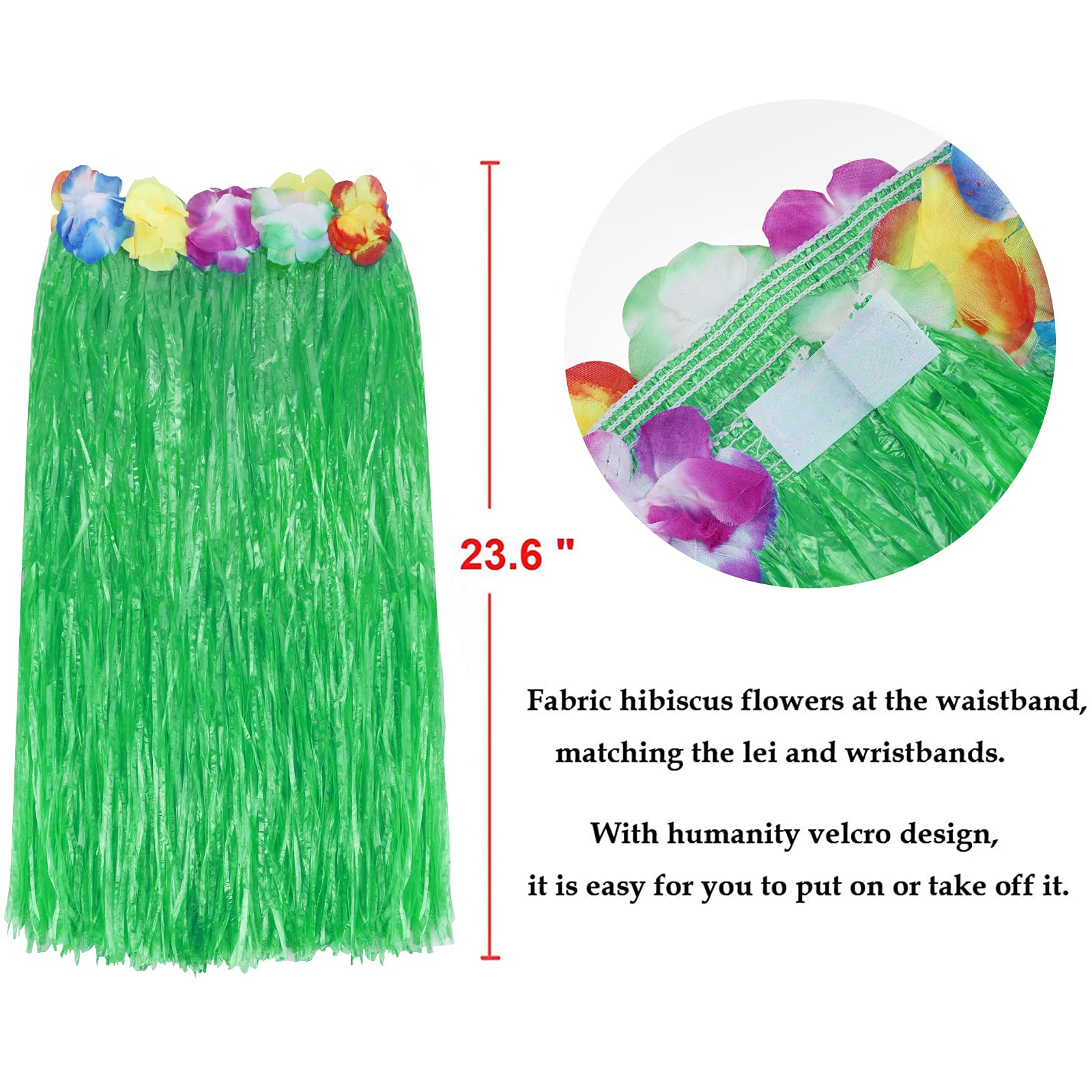 PHOGARY 8-Piece Hula Skirt Costume Kit for Luau Parties – Grass Skirt, Flower Bikini Top, Lei, and More