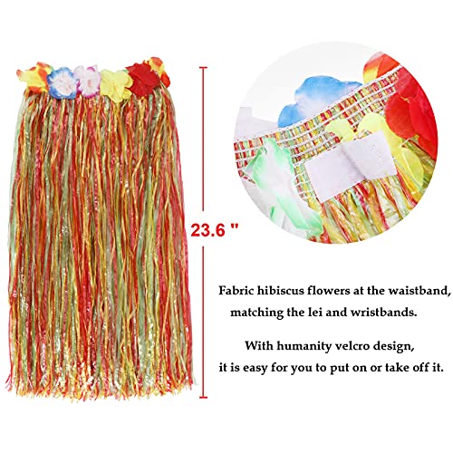 PHOGARY 8-Piece Hula Skirt Costume Kit for Luau Party with Flower Bikini Top and Hawaiian Lei