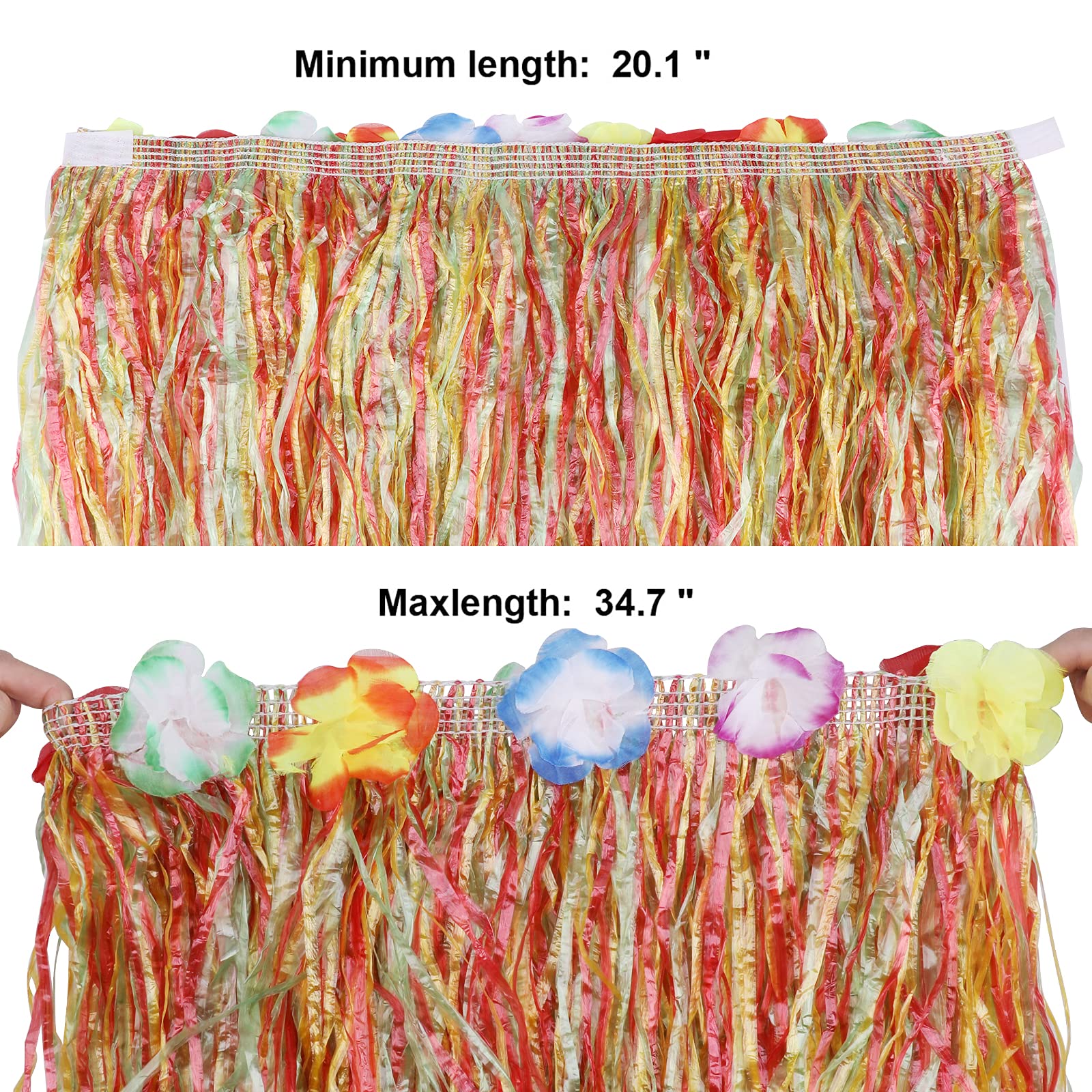 PHOGARY 8-Piece Hula Skirt Costume Kit for Luau Party with Flower Bikini Top and Hawaiian Lei