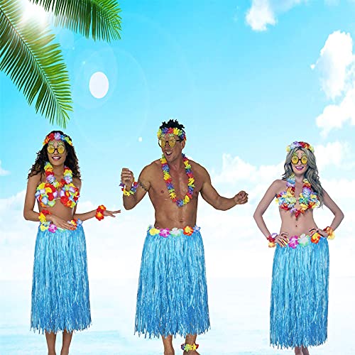 PHOGARY 8-Piece Hula Skirt Costume Kit with Flower Bikini Top, Lei, and Sunglasses for Luau Party