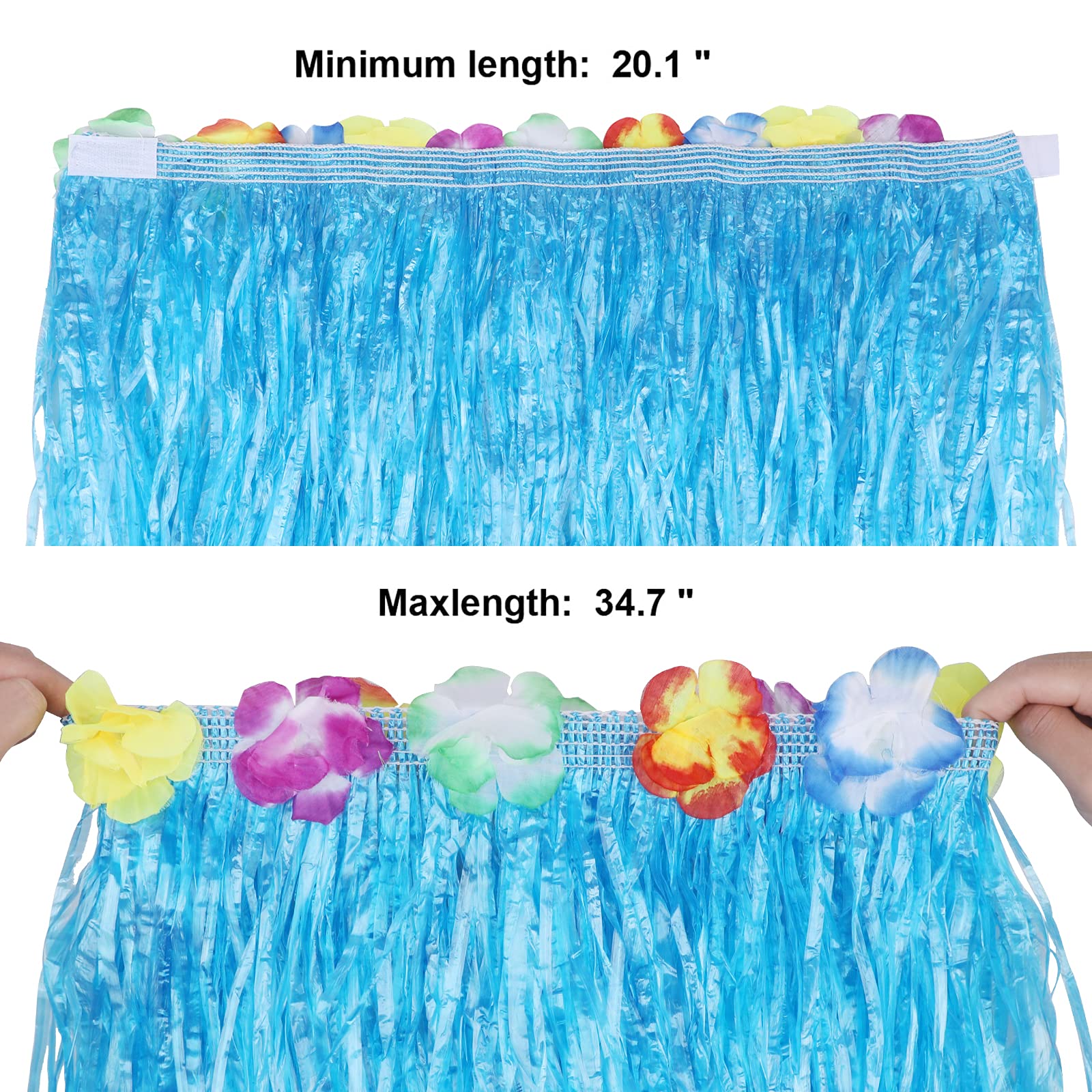 PHOGARY 8-Piece Hula Skirt Costume Kit with Flower Bikini Top, Lei, and Sunglasses for Luau Party