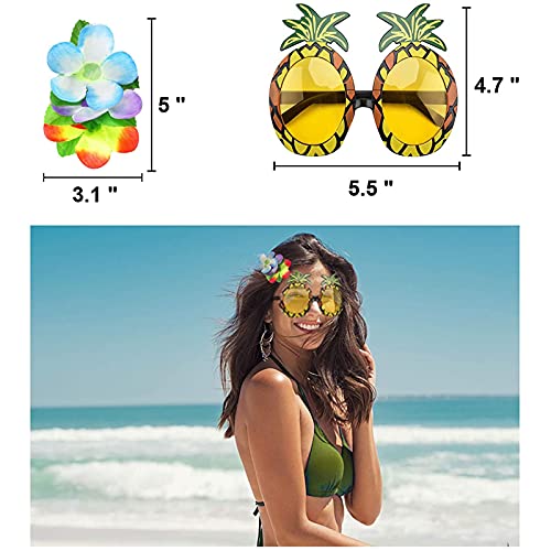 PHOGARY 8-Piece Hula Skirt Costume Kit with Flower Bikini Top, Lei, and Sunglasses for Luau Party