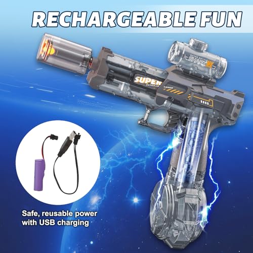 PhotonSplash Electric Water Gun – Rechargeable LED Blaster with 26-Foot Range, 325ml Tank, Gray