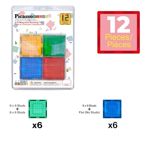 PicassoTiles 12-Piece Magnetic Brick Tiles Set – Compatible STEM Building Blocks with Strong Magnets