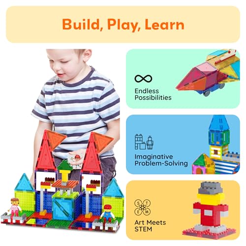 PicassoTiles 12-Piece Magnetic Brick Tiles Set – Compatible STEM Building Blocks with Strong Magnets