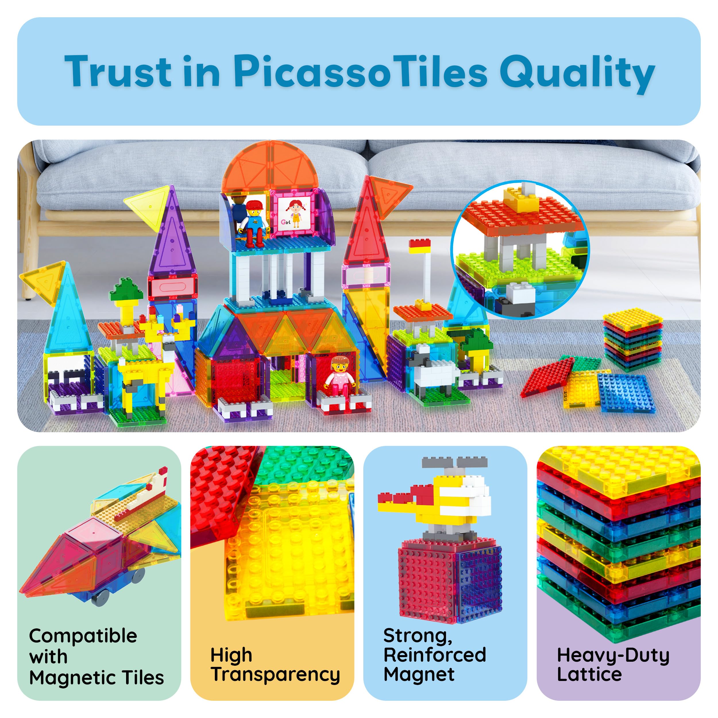 PicassoTiles 12-Piece Magnetic Brick Tiles Set – Compatible STEM Building Blocks with Strong Magnets