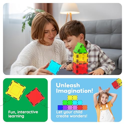 PicassoTiles 12-Piece Square Magnetic Tile Expansion Pack for Creative Building & STEM Play
