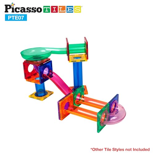 PicassoTiles 12-Piece Square Magnetic Tiles Expansion Pack for Marble Run and Building Blocks