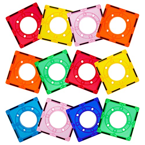 PicassoTiles 12-Piece Square Magnetic Tiles Expansion Pack for Marble Run and Building Blocks