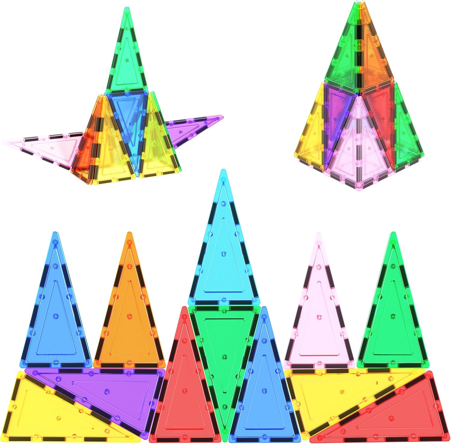 PicassoTiles 12-Piece Tall Triangle Magnetic Tile Expansion Pack (PTE03) – Build Higher with Isosceles Triangle Magnets