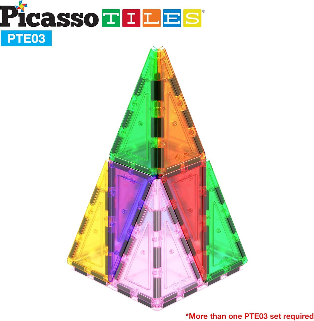 PicassoTiles 12-Piece Tall Triangle Magnetic Tile Expansion Pack (PTE03) – Build Higher with Isosceles Triangle Magnets
