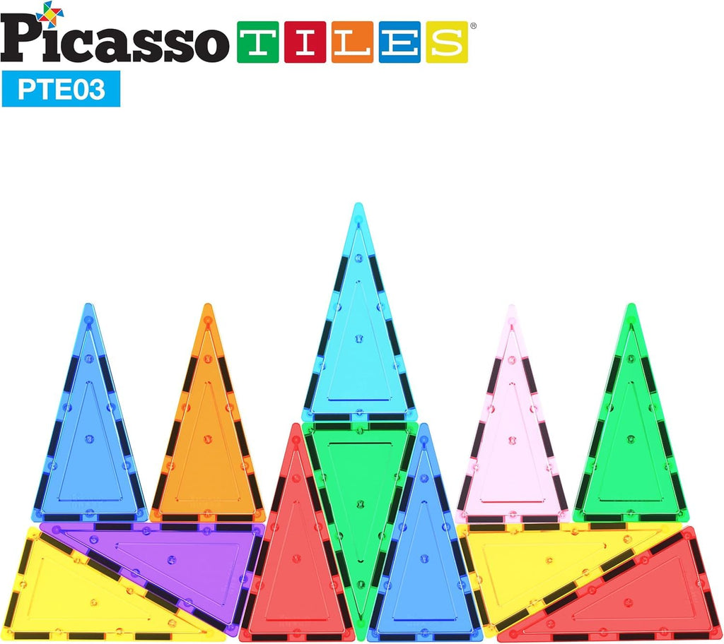 PicassoTiles 12-Piece Tall Triangle Magnetic Tile Expansion Pack (PTE03) – Build Higher with Isosceles Triangle Magnets