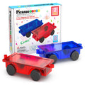 PicassoTiles 2 Piece Magnetic Car & Truck Construction Kit for Building Blocks