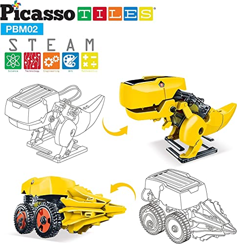 PicassoTiles 3-in-1 Solar Dinosaur Robot STEM Toy – Walking T-Rex, Insect & Tank – Ages 8+