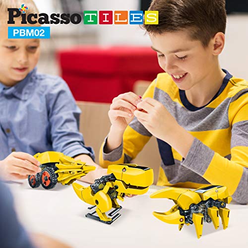 PicassoTiles 3-in-1 Solar Dinosaur Robot STEM Toy – Walking T-Rex, Insect & Tank – Ages 8+