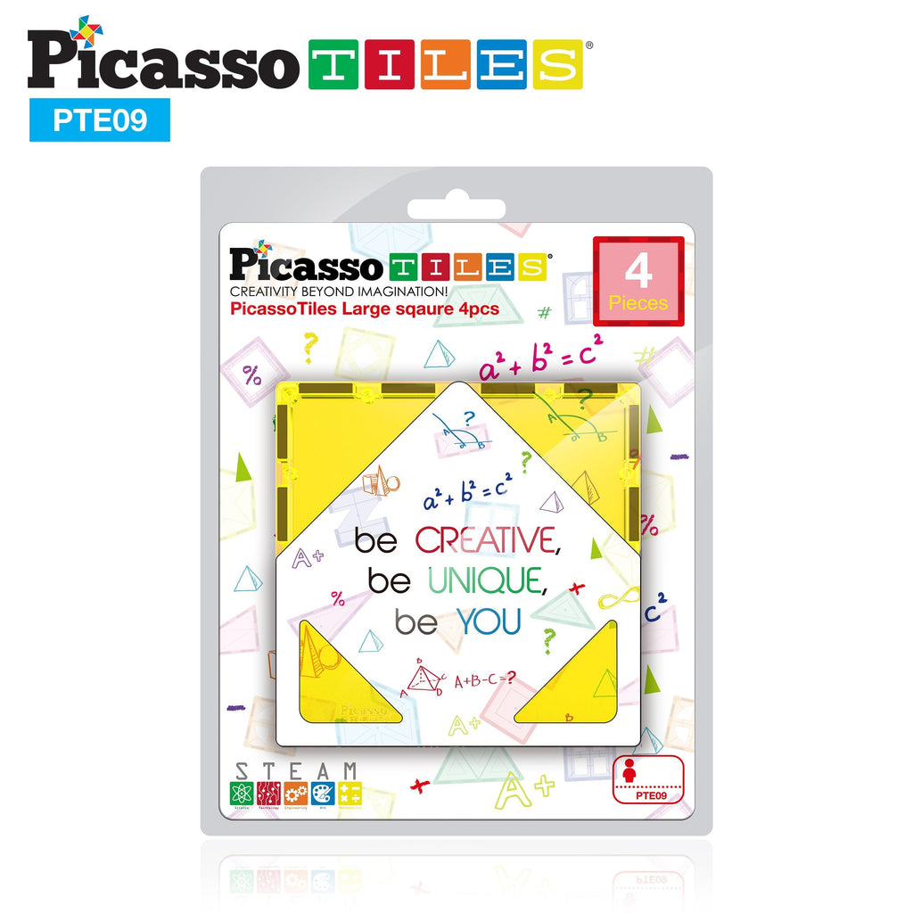 PicassoTiles 4-Piece Large Square Magnetic Building Blocks – STEM Learning Toy for Creativity and Spatial Skills