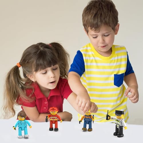 PicassoTiles 4-Piece Magnetic Action Figures: Fireman, Nurse, Police, Construction – STEM Building Toy Expansion Set for Ages 3+
