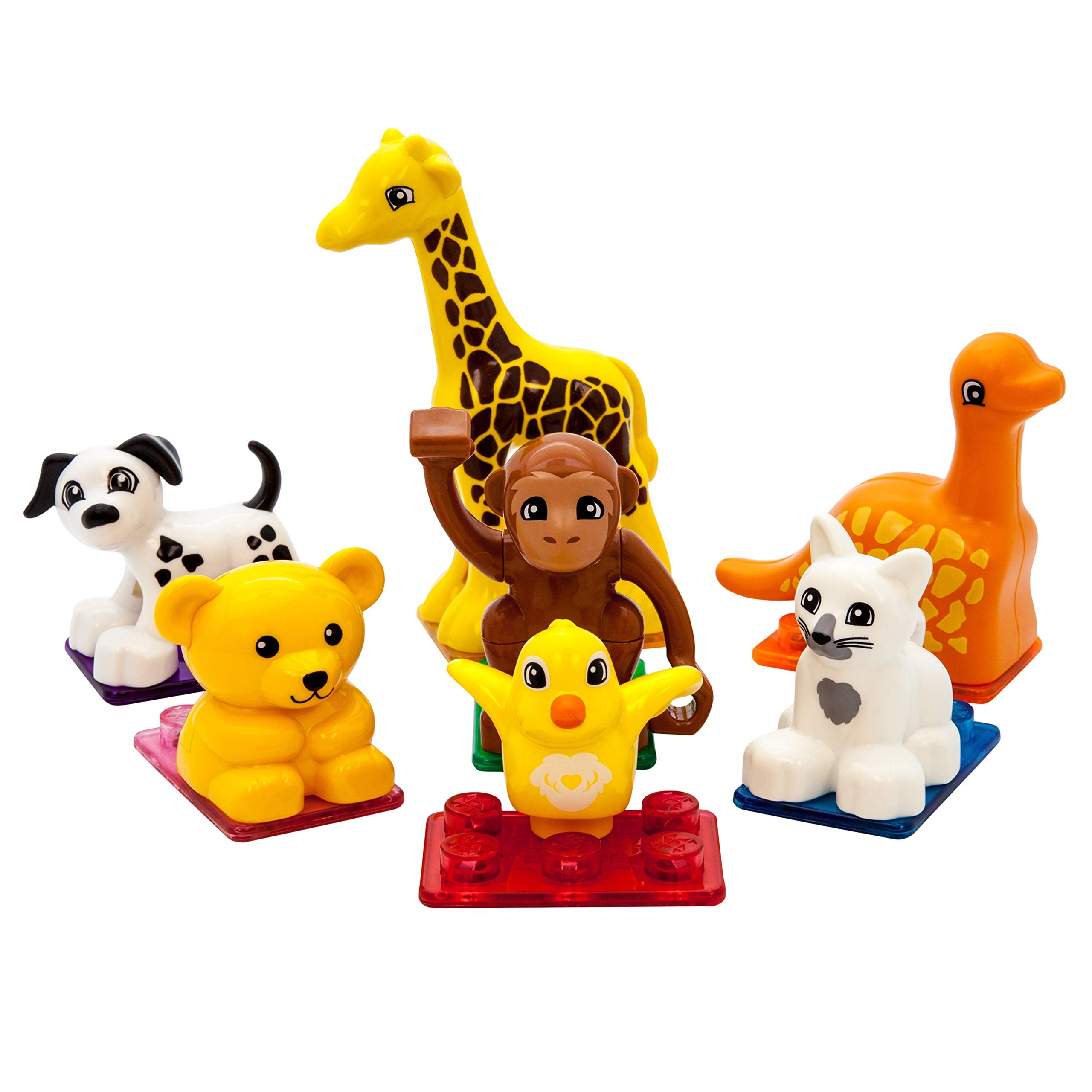 PicassoTiles 7-Piece Magnetic Animal Action Figures – Compatible STEM Building Toy for Kids Ages 3+