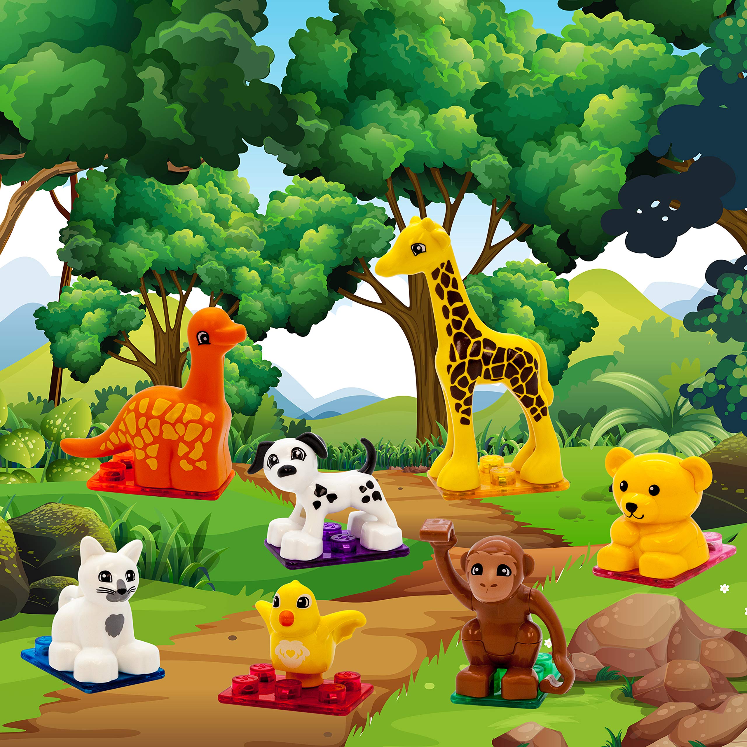 PicassoTiles 7-Piece Magnetic Animal Action Figures – Compatible STEM Building Toy for Kids Ages 3+