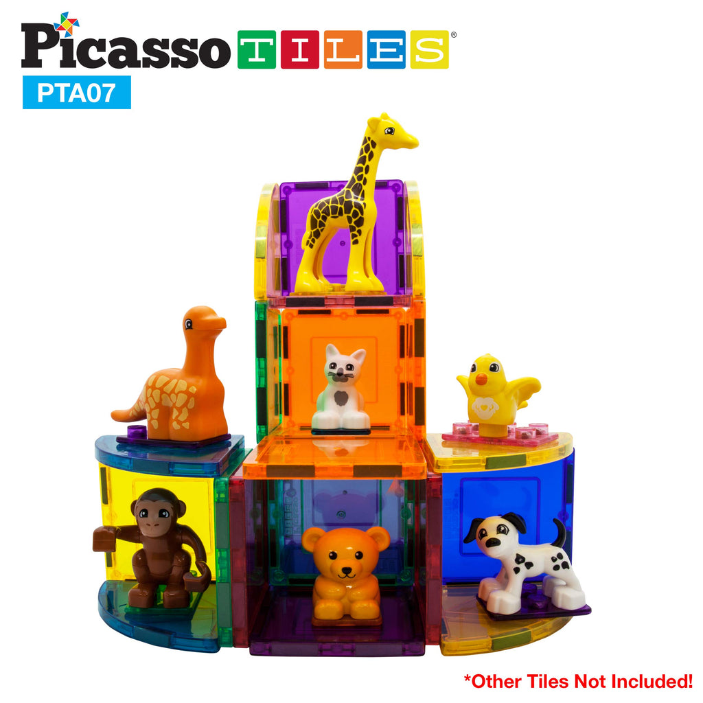 PicassoTiles 7-Piece Magnetic Animal Action Figures – Compatible STEM Building Toy for Kids Ages 3+