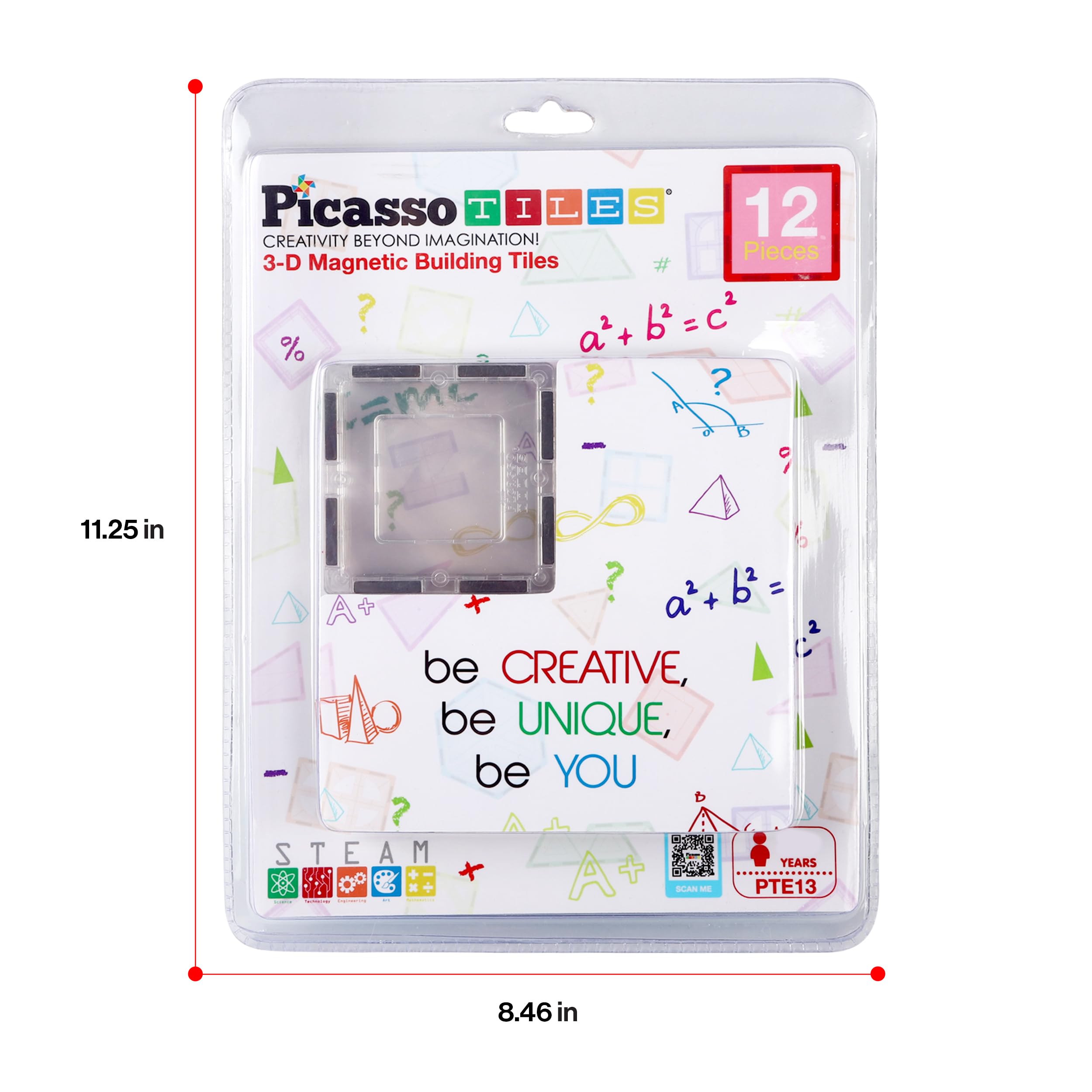PicassoTiles Clear Transparent Magnetic Tile Expansion Set (12-Piece) STEM Building Toy for Kids Age 3+