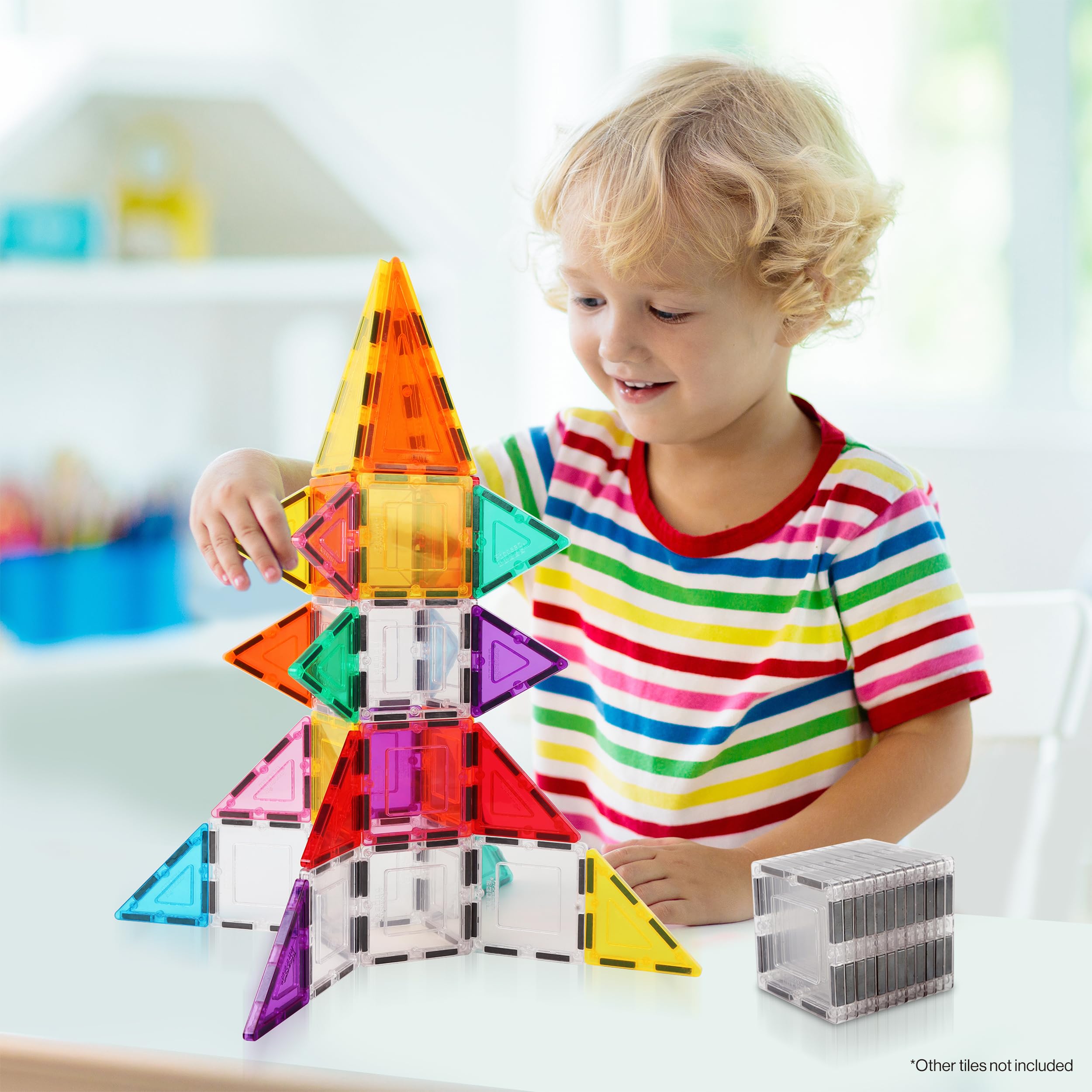 PicassoTiles Clear Transparent Magnetic Tile Expansion Set (12-Piece) STEM Building Toy for Kids Age 3+